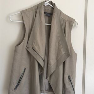 Vince khaki mixed canvas & leather vest -size 0